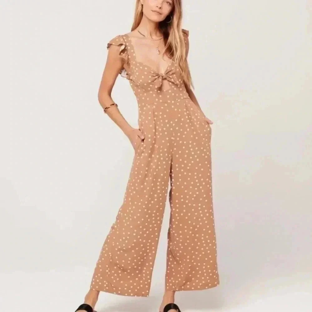 Revolve L* Space Pasadena Jumpsuit in Beachcomber Polka Dot Front Tie NWT